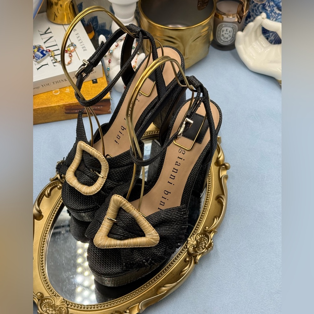 🆕 GIANNI BINI 🧿 NWOB Tobias Raffia Platform Mismatched Buckle Sandals, Sz 7M - Picture 14 of 16